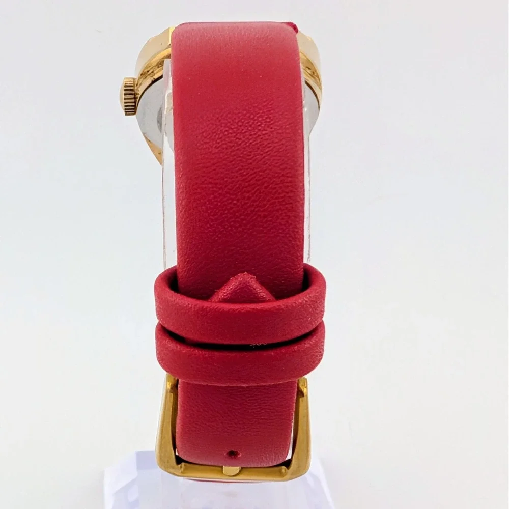 Vintage Timex Manual Wind Women's Gold Tone Cushion Case Watch Red Strap 24mm